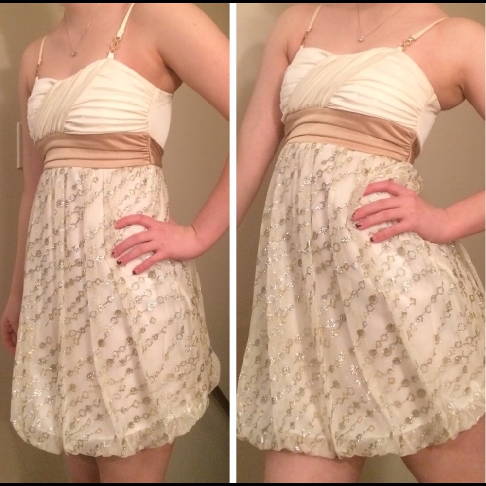 Special Occasion dress. A.Byer, M, ivory/gold